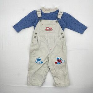 Vintage Y2K Sesame Street Elmo Kid's Character Overalls Rare Cookie Monster 18 M
